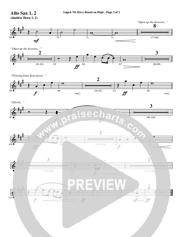 Angels We Have Heard On High with Open Up The Heavens (Choral Anthem SATB) Alto Sax 1/2 (Word Music Choral / Arr. Cliff Duren)