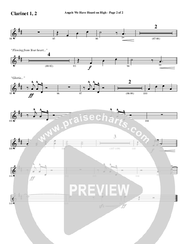 Angels We Have Heard On High with Open Up The Heavens (Choral Anthem SATB) Clarinet 1/2 (Word Music Choral / Arr. Cliff Duren)