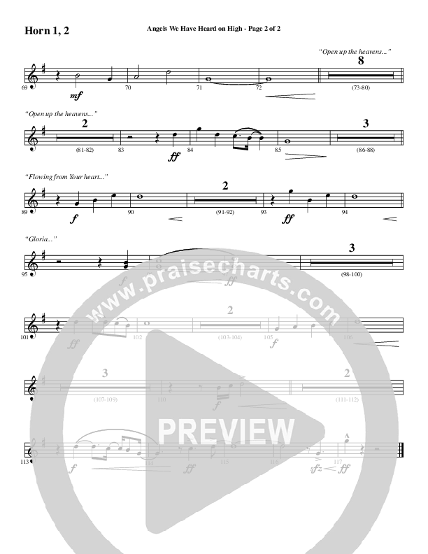 Angels We Have Heard On High with Open Up The Heavens (Choral Anthem SATB) French Horn 1/2 (Word Music Choral / Arr. Cliff Duren)