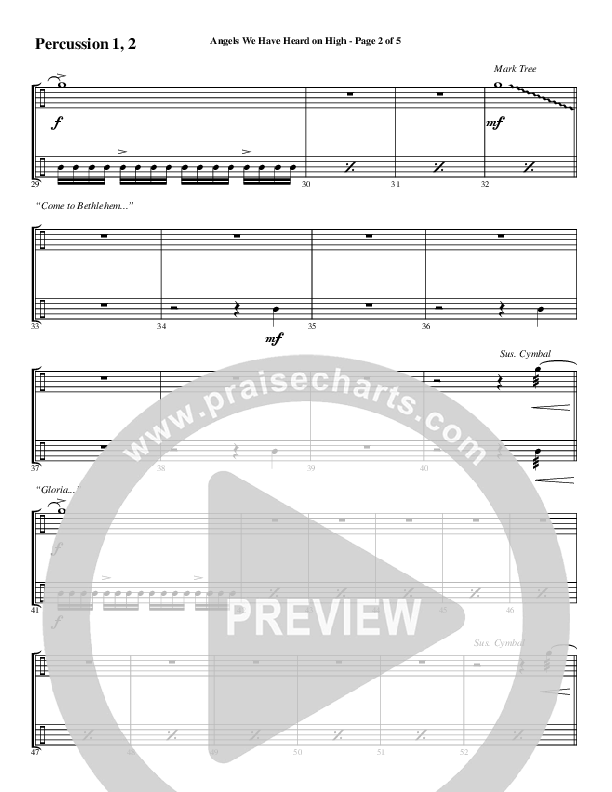 Angels We Have Heard On High with Open Up The Heavens (Choral Anthem SATB) Percussion 1/2 (Word Music Choral / Arr. Cliff Duren)