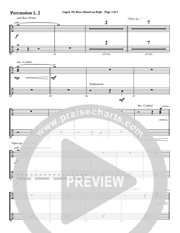 Angels We Have Heard On High with Open Up The Heavens (Choral Anthem SATB) Percussion 1/2 (Word Music Choral / Arr. Cliff Duren)