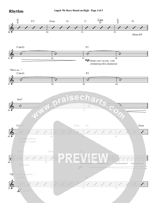 Angels We Have Heard On High with Open Up The Heavens (Choral Anthem SATB) Rhythm Chart (Word Music Choral / Arr. Cliff Duren)