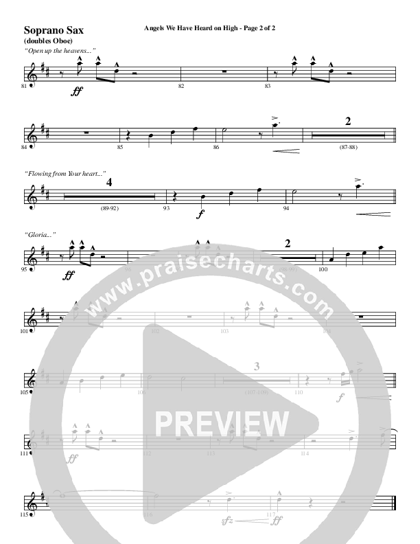 Angels We Have Heard On High with Open Up The Heavens (Choral Anthem SATB) Soprano Sax (Word Music Choral / Arr. Cliff Duren)