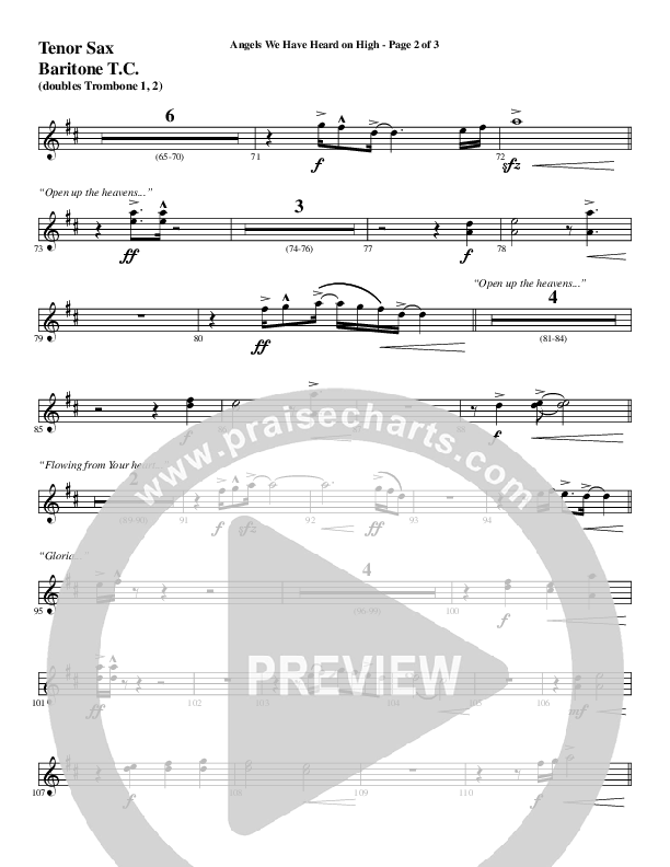 Angels We Have Heard On High with Open Up The Heavens (Choral Anthem SATB) Tenor Sax/Baritone T.C. (Word Music Choral / Arr. Cliff Duren)