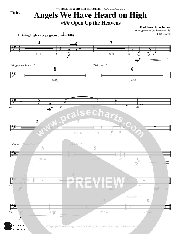 Angels We Have Heard On High with Open Up The Heavens (Choral Anthem SATB) Tuba (Word Music Choral / Arr. Cliff Duren)