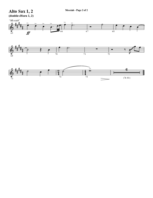Messiah (Choral Anthem SATB) Alto Sax 1/2 (Word Music Choral / Arr. Cliff Duren)