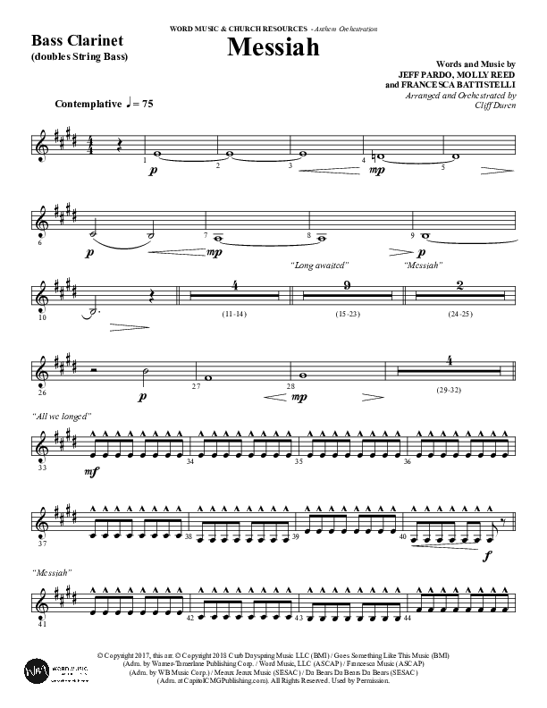 Messiah (Choral Anthem SATB) Bass Clarinet (Word Music Choral / Arr. Cliff Duren)