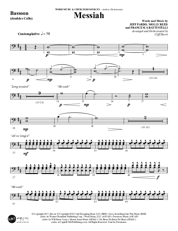 Messiah (Choral Anthem SATB) Bassoon (Word Music Choral / Arr. Cliff Duren)
