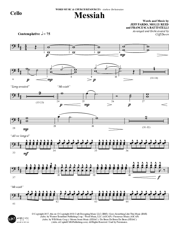 Messiah (Choral Anthem SATB) Cello (Word Music Choral / Arr. Cliff Duren)