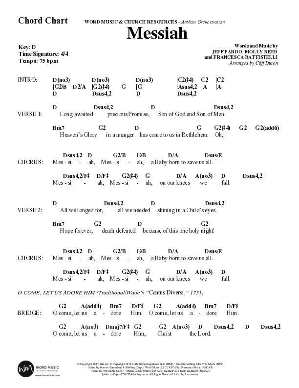 Messiah (Choral Anthem SATB) Chord Chart (Word Music Choral / Arr. Cliff Duren)