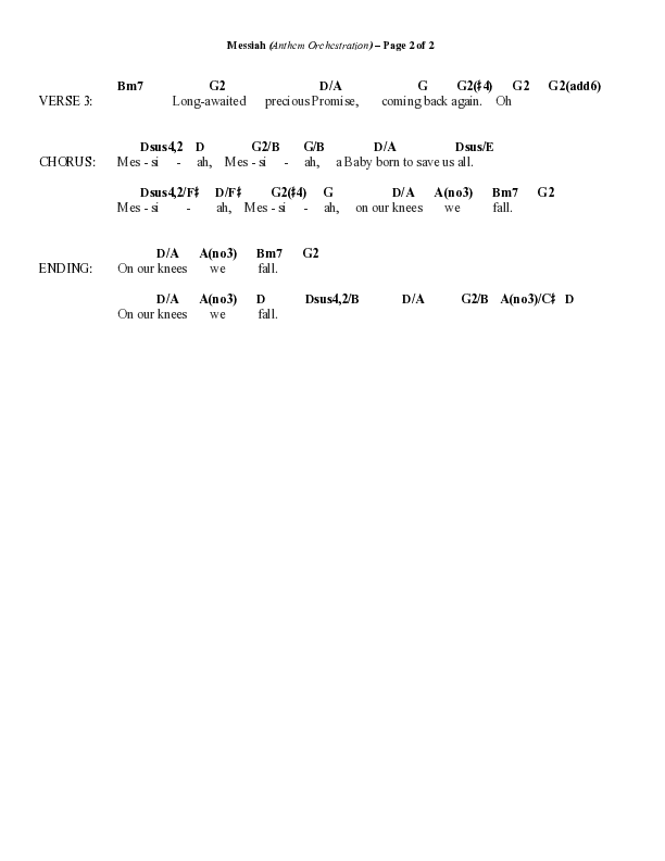 Messiah (Choral Anthem SATB) Chord Chart (Word Music Choral / Arr. Cliff Duren)