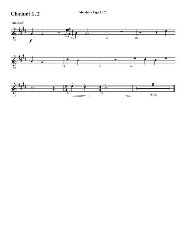 Messiah (Choral Anthem SATB) Clarinet 1/2 (Word Music Choral / Arr. Cliff Duren)