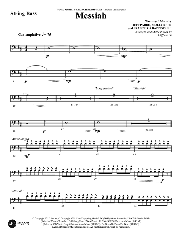 Messiah (Choral Anthem SATB) Double Bass (Word Music Choral / Arr. Cliff Duren)