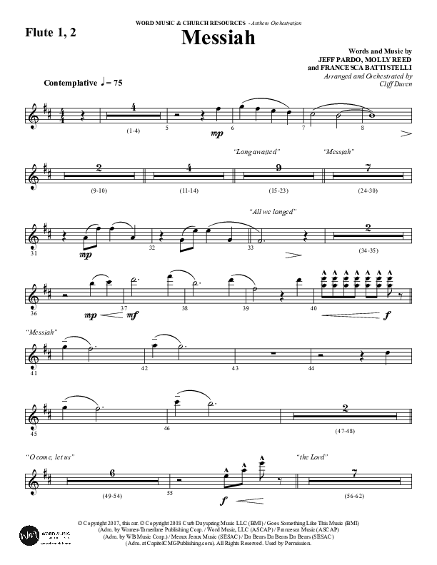 Messiah (Choral Anthem SATB) Flute 1/2 (Word Music Choral / Arr. Cliff Duren)
