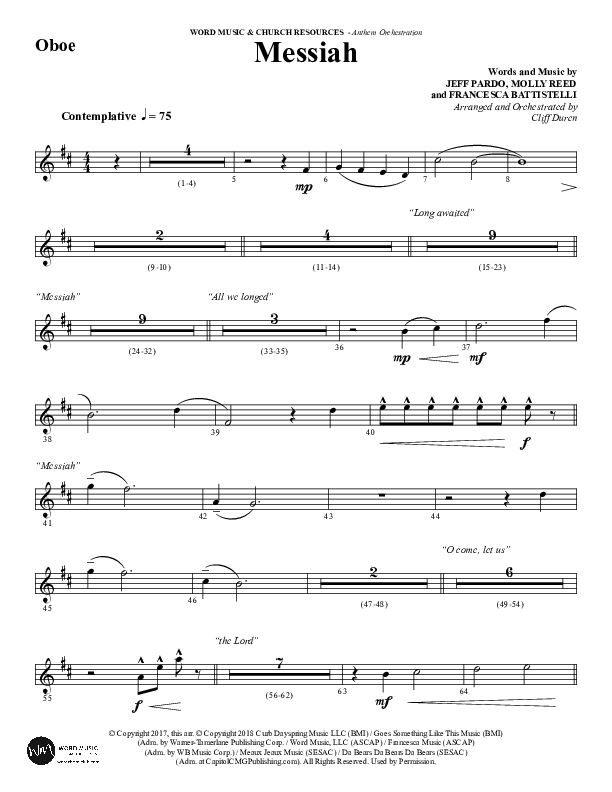 Messiah (Choral Anthem SATB) Oboe (Word Music Choral / Arr. Cliff Duren)