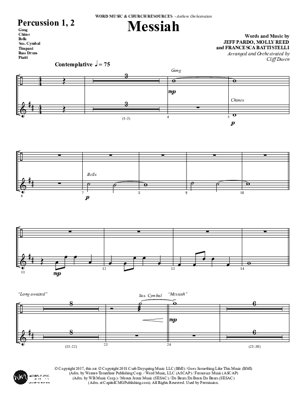 Messiah (Choral Anthem SATB) Percussion 1/2 (Word Music Choral / Arr. Cliff Duren)