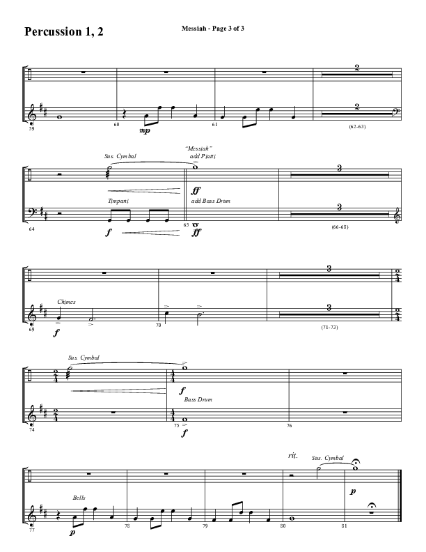 Messiah (Choral Anthem SATB) Percussion 1/2 (Word Music Choral / Arr. Cliff Duren)