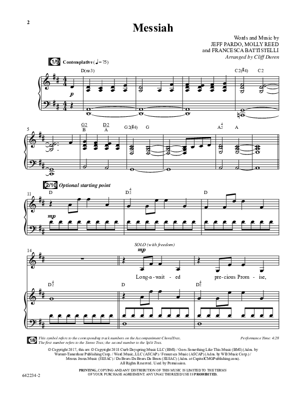 Messiah (Choral Anthem SATB) Anthem (SATB/Piano) (Word Music Choral / Arr. Cliff Duren)