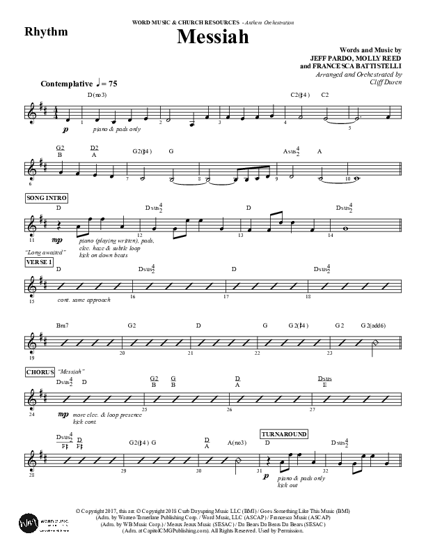 Messiah (Choral Anthem SATB) Rhythm Chart (Word Music Choral / Arr. Cliff Duren)