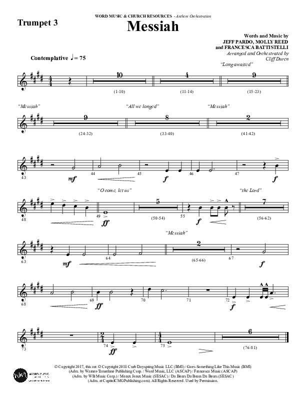 Messiah (Choral Anthem SATB) Trumpet 3 (Word Music Choral / Arr. Cliff Duren)