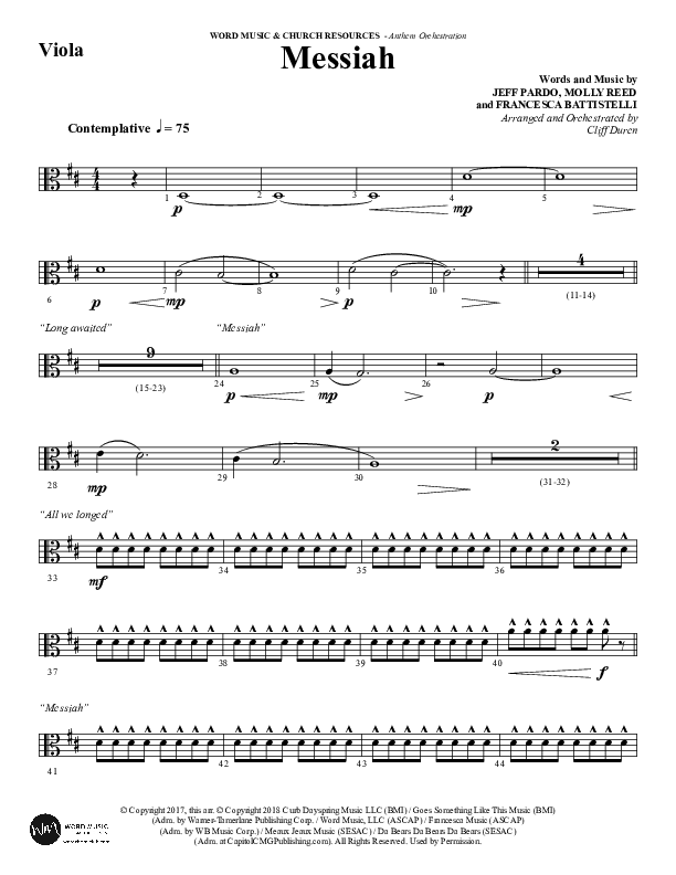 Messiah (Choral Anthem SATB) Viola (Word Music Choral / Arr. Cliff Duren)
