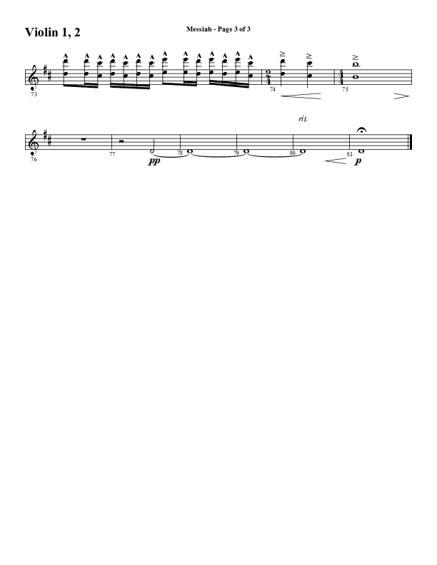 Messiah (Choral Anthem SATB) Violin 1/2 (Word Music Choral / Arr. Cliff Duren)