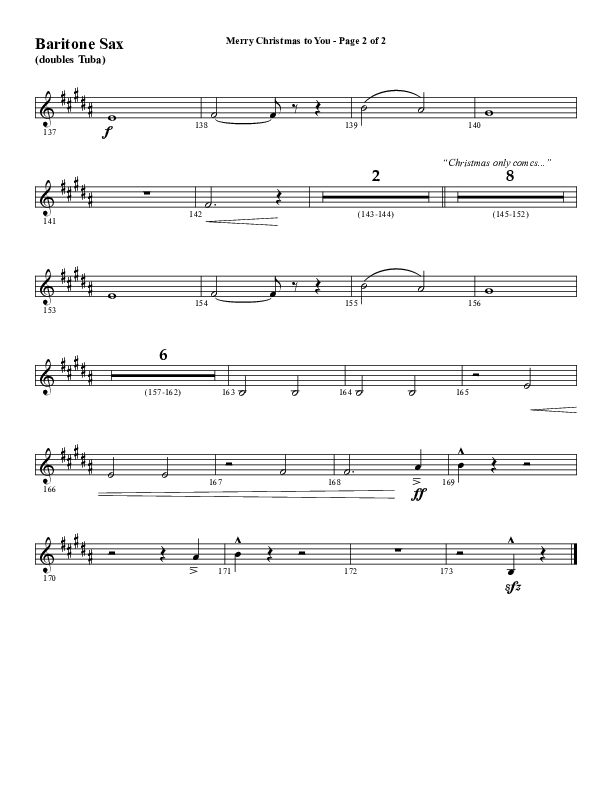Merry Christmas To You (Choral Anthem SATB) Bari Sax (Word Music Choral / Arr. Daniel Semsen)