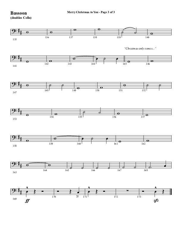 Merry Christmas To You (Choral Anthem SATB) Bassoon (Word Music Choral / Arr. Daniel Semsen)