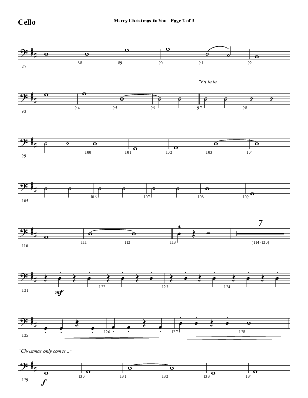 Merry Christmas To You (Choral Anthem SATB) Cello (Word Music Choral / Arr. Daniel Semsen)