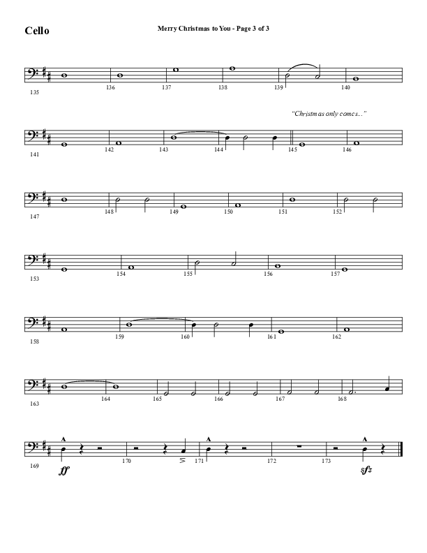 Merry Christmas To You (Choral Anthem SATB) Cello (Word Music Choral / Arr. Daniel Semsen)