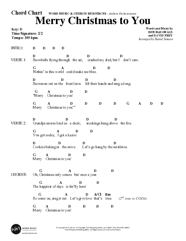 Merry Christmas To You (Choral Anthem SATB) Chord Chart (Word Music Choral / Arr. Daniel Semsen)