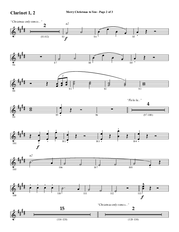 Merry Christmas To You (Choral Anthem SATB) Clarinet 1/2 (Word Music Choral / Arr. Daniel Semsen)