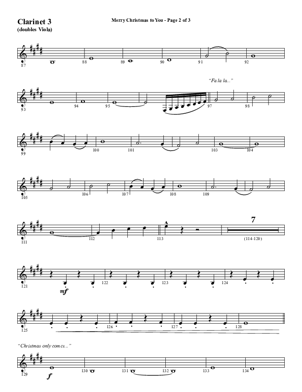 Merry Christmas To You (Choral Anthem SATB) Clarinet 3 (Word Music Choral / Arr. Daniel Semsen)