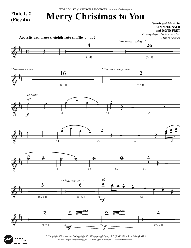 Merry Christmas To You (Choral Anthem SATB) Flute 1/2 (Word Music Choral / Arr. Daniel Semsen)