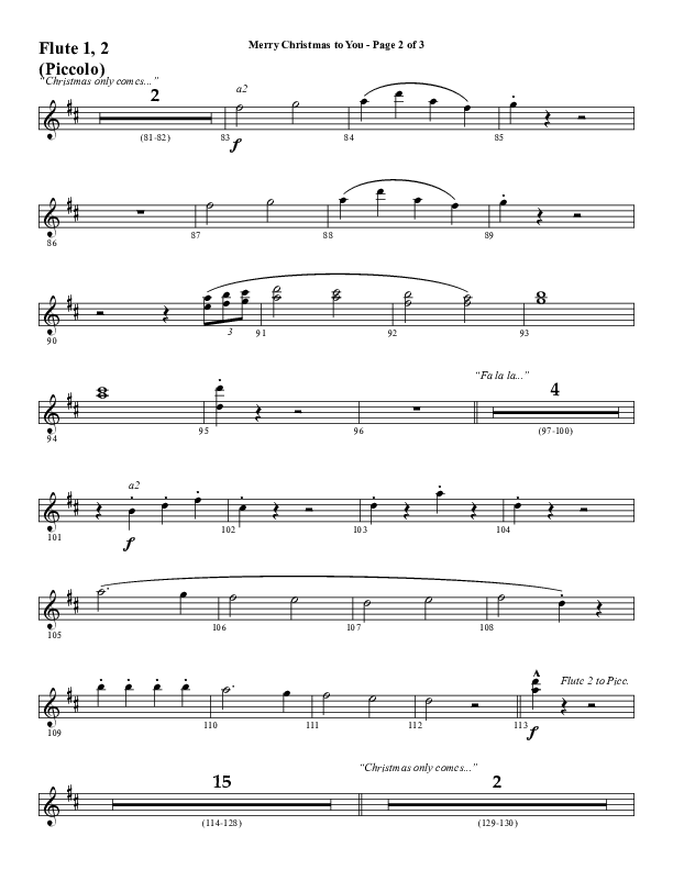 Merry Christmas To You (Choral Anthem SATB) Flute 1/2 (Word Music Choral / Arr. Daniel Semsen)