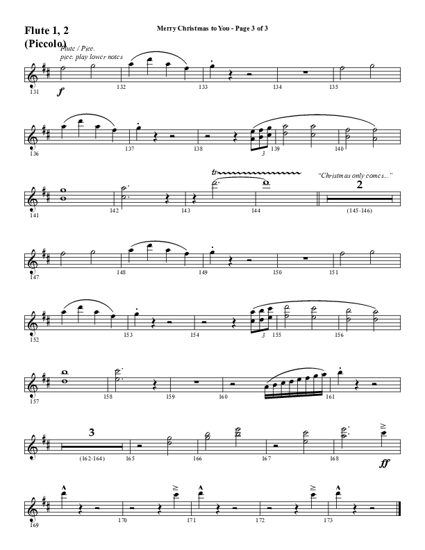 Merry Christmas To You (Choral Anthem SATB) Flute 1/2 (Word Music Choral / Arr. Daniel Semsen)