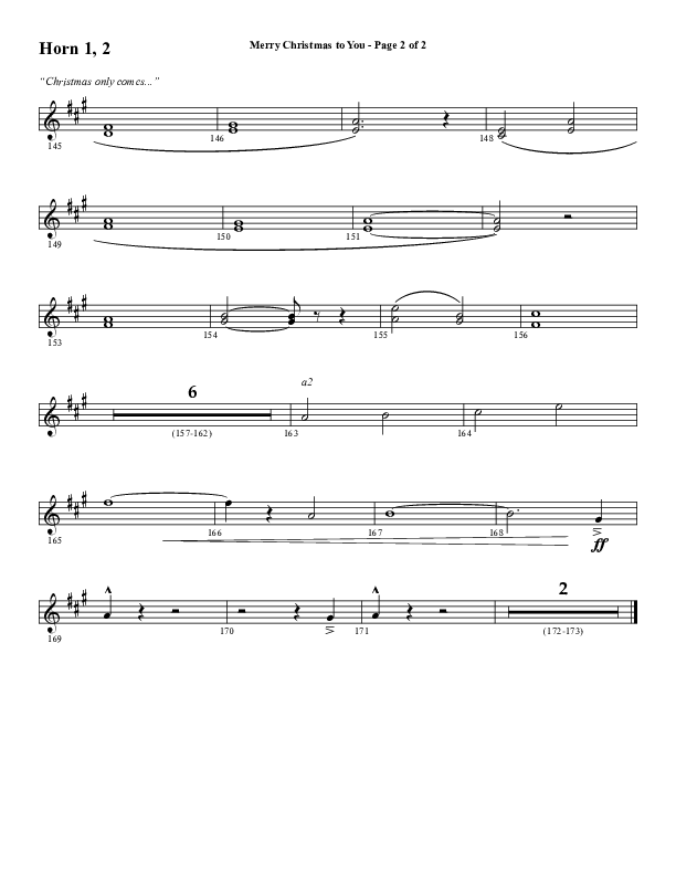 Merry Christmas To You (Choral Anthem SATB) French Horn 1/2 (Word Music Choral / Arr. Daniel Semsen)