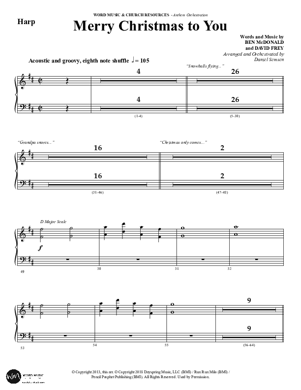 Merry Christmas To You (Choral Anthem SATB) Harp (Word Music Choral / Arr. Daniel Semsen)