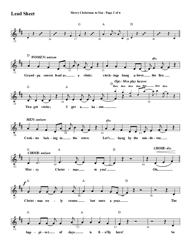 Merry Christmas To You (Choral Anthem SATB) Lead Sheet (Melody) (Word Music Choral / Arr. Daniel Semsen)