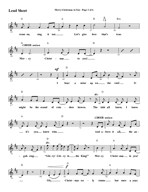 Merry Christmas To You (Choral Anthem SATB) Lead Sheet (Melody) (Word Music Choral / Arr. Daniel Semsen)