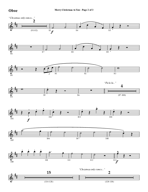Merry Christmas To You (Choral Anthem SATB) Oboe (Word Music Choral / Arr. Daniel Semsen)