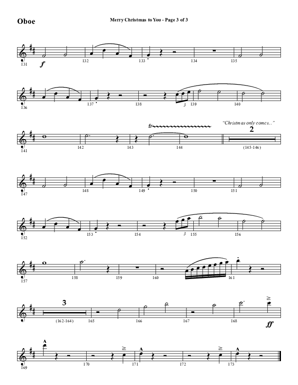 Merry Christmas To You (Choral Anthem SATB) Oboe (Word Music Choral / Arr. Daniel Semsen)