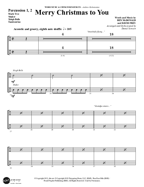 Merry Christmas To You (Choral Anthem SATB) Percussion 1/2 (Word Music Choral / Arr. Daniel Semsen)