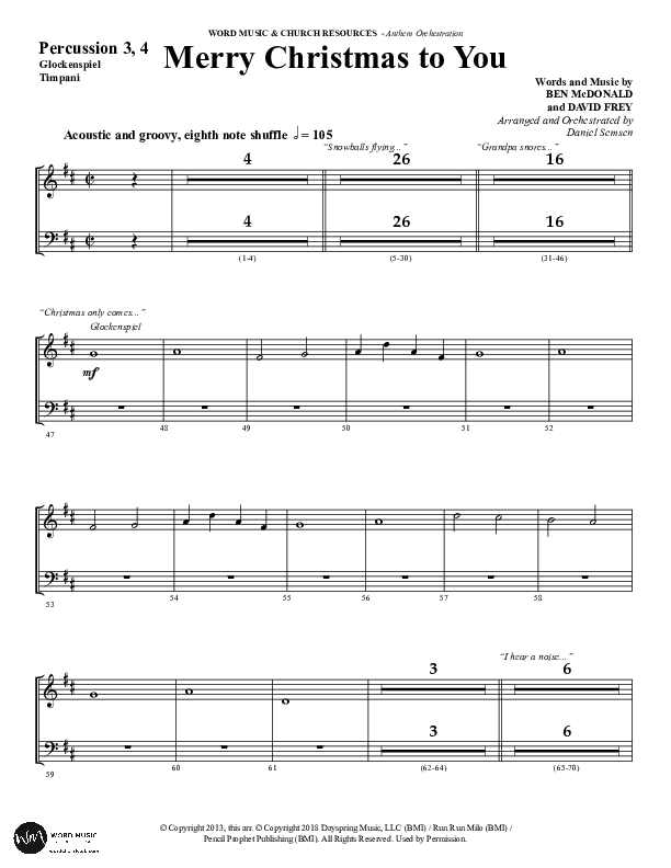 Merry Christmas To You (Choral Anthem SATB) Percussion (Word Music Choral / Arr. Daniel Semsen)