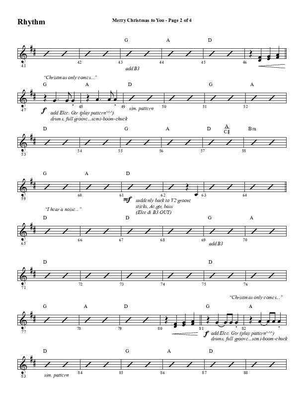 Merry Christmas To You (Choral Anthem SATB) Rhythm Chart (Word Music Choral / Arr. Daniel Semsen)