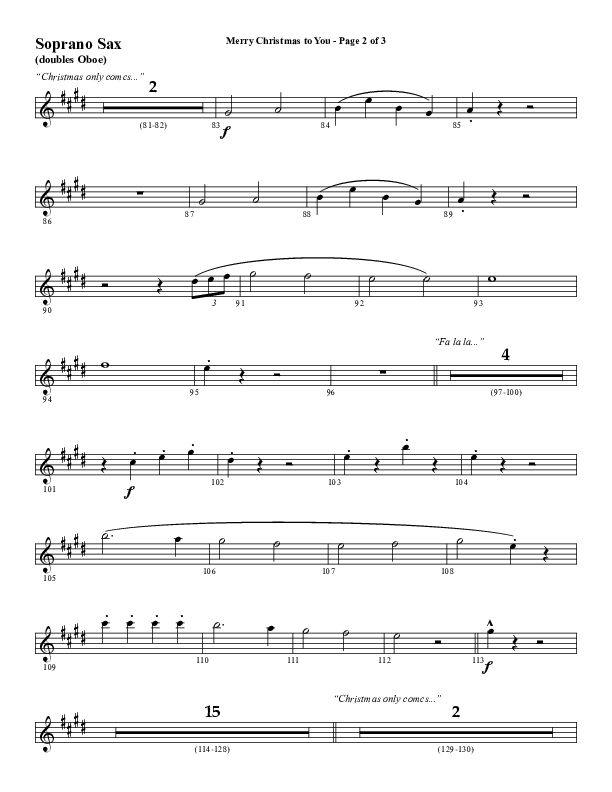 Merry Christmas To You (Choral Anthem SATB) Soprano Sax (Word Music Choral / Arr. Daniel Semsen)