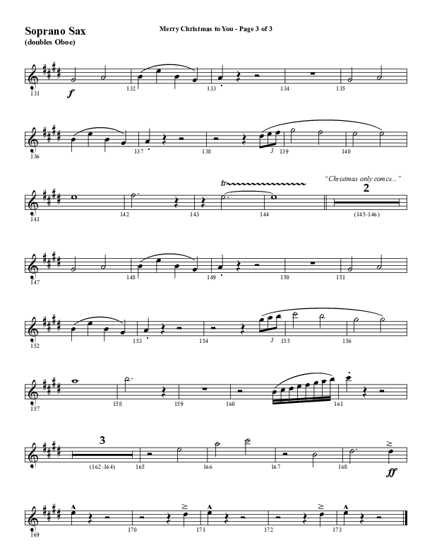 Merry Christmas To You (Choral Anthem SATB) Soprano Sax (Word Music Choral / Arr. Daniel Semsen)