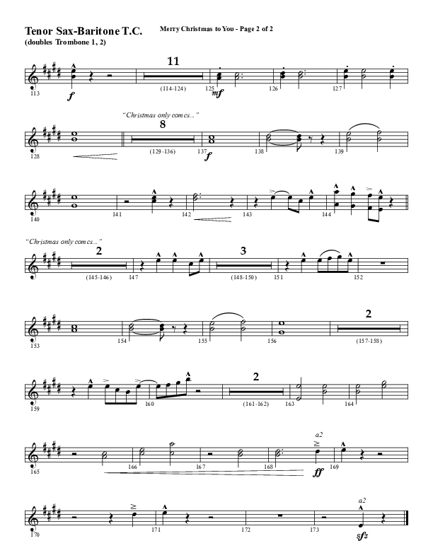 Merry Christmas To You (Choral Anthem SATB) Tenor Sax/Baritone T.C. (Word Music Choral / Arr. Daniel Semsen)