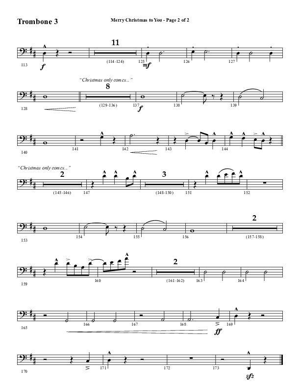 Merry Christmas To You (Choral Anthem SATB) Trombone 3 (Word Music Choral / Arr. Daniel Semsen)