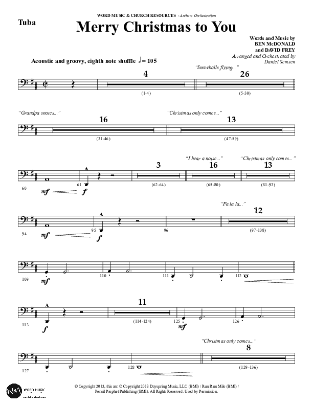 Merry Christmas To You (Choral Anthem SATB) Tuba (Word Music Choral / Arr. Daniel Semsen)